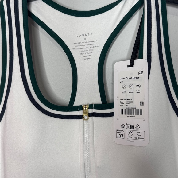 Varley Jane Court Tennis/ Pickleball/ Golf Dress 28'' White/ Green NWT - Picture 8 of 9